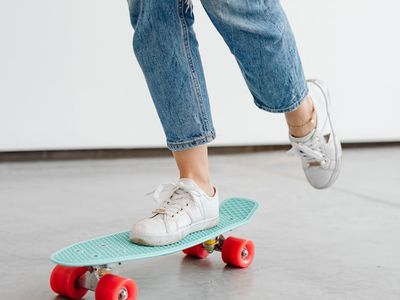 Close-up of comfortable athletic shoes on a clean floor.